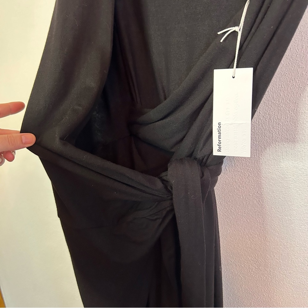 NWT Reformation Sage Black Wrap Midi Dress Large - Picture 8 of 11